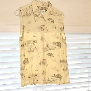Liz Golf By Liz Claiborne Sleeveless Button Down Printed Top, Size: L